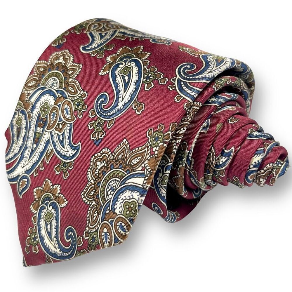 LIBERTY OF LONDON EUC Men’s Vintage Designer Burgundy Paisley 100% Silk Tie